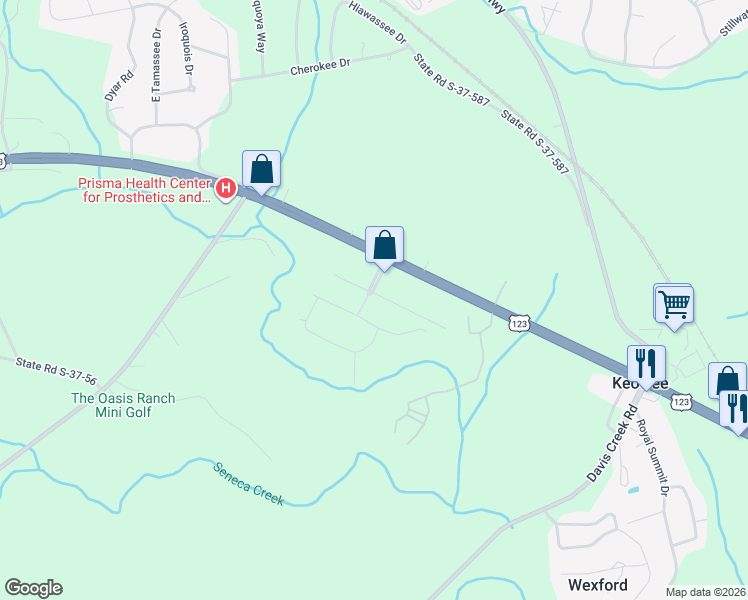 map of restaurants, bars, coffee shops, grocery stores, and more near 14008 East Camelia Lane in Seneca