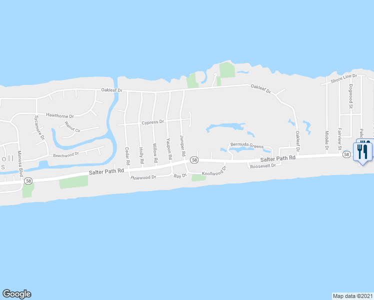 map of restaurants, bars, coffee shops, grocery stores, and more near 106 Juniper Road in Atlantic Beach