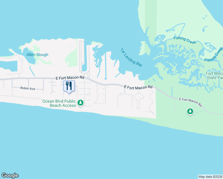 map of restaurants, bars, coffee shops, grocery stores, and more near 1904 East Fort Macon Road in Atlantic Beach