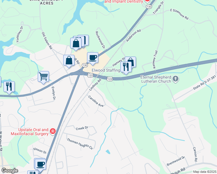 map of restaurants, bars, coffee shops, grocery stores, and more near 107 Meadowbrook Drive in Seneca