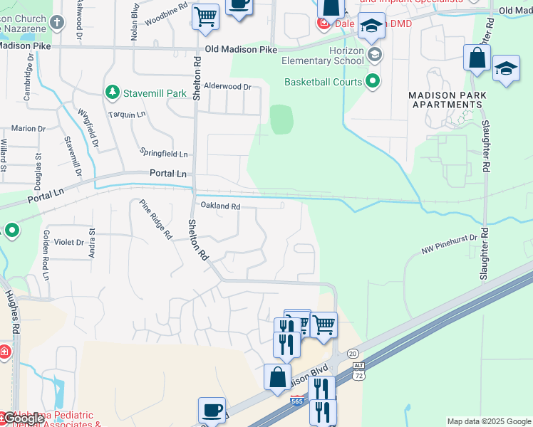 map of restaurants, bars, coffee shops, grocery stores, and more near 442 Oakland Road in Madison