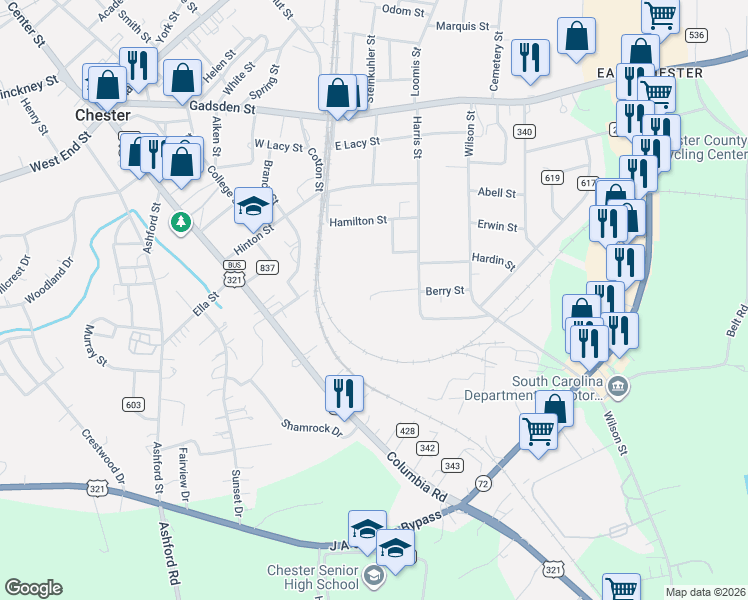map of restaurants, bars, coffee shops, grocery stores, and more near 133 Berry Street in Chester