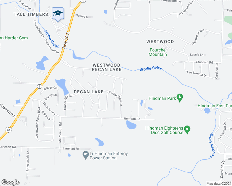 map of restaurants, bars, coffee shops, grocery stores, and more near 5809 Forest View Road in Little Rock