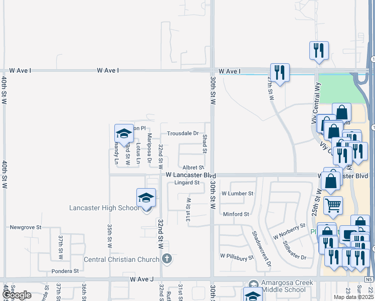 map of restaurants, bars, coffee shops, grocery stores, and more near 3057 West Kildare Street in Lancaster