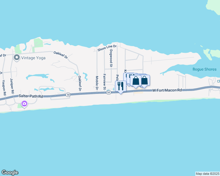 map of restaurants, bars, coffee shops, grocery stores, and more near 2800 West Fort Macon Road in Atlantic Beach