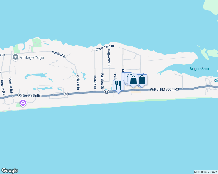 map of restaurants, bars, coffee shops, grocery stores, and more near 2800 West Fort Macon Road in Atlantic Beach