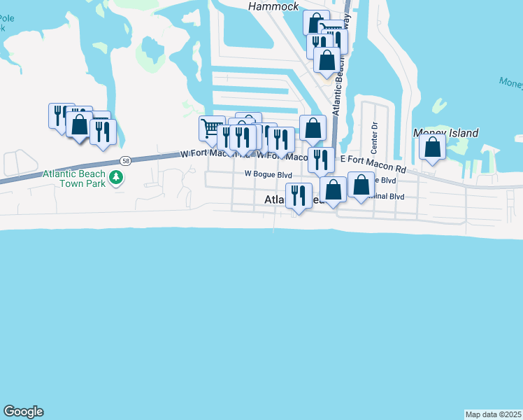 map of restaurants, bars, coffee shops, grocery stores, and more near 311 West Atlantic Boulevard in Atlantic Beach