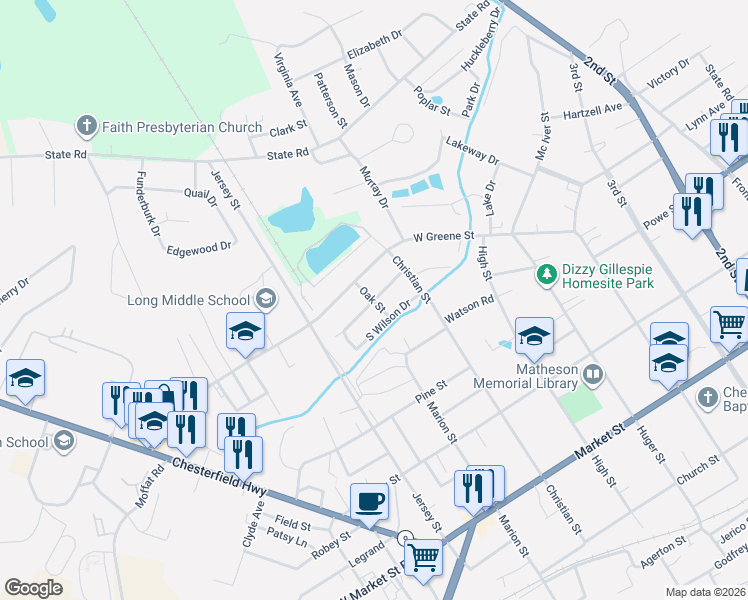 map of restaurants, bars, coffee shops, grocery stores, and more near 798 North Wilson Drive in Cheraw
