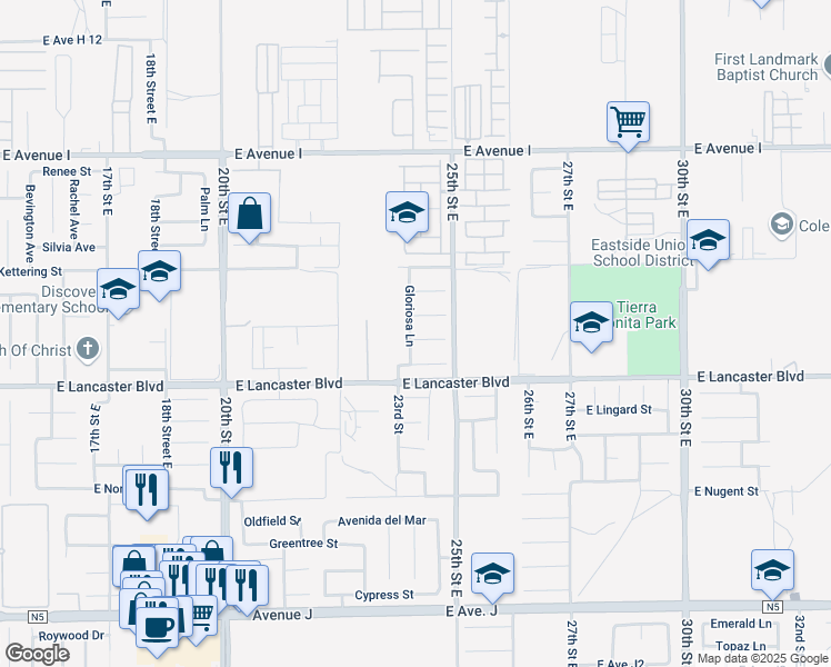 map of restaurants, bars, coffee shops, grocery stores, and more near 2319 Landsford Street in Lancaster