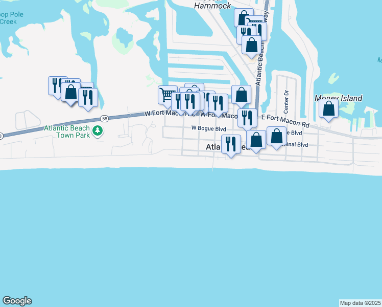 map of restaurants, bars, coffee shops, grocery stores, and more near 401 West Atlantic Boulevard in Atlantic Beach