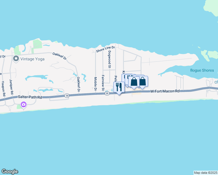 map of restaurants, bars, coffee shops, grocery stores, and more near 2800 West Fort Macon Road in Atlantic Beach