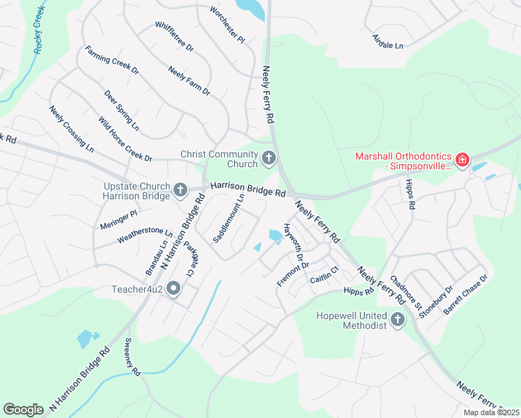 map of restaurants, bars, coffee shops, grocery stores, and more near 500 Windy Meadow Way in Simpsonville