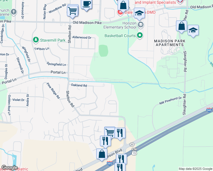 map of restaurants, bars, coffee shops, grocery stores, and more near 458 Oakland Road in Madison