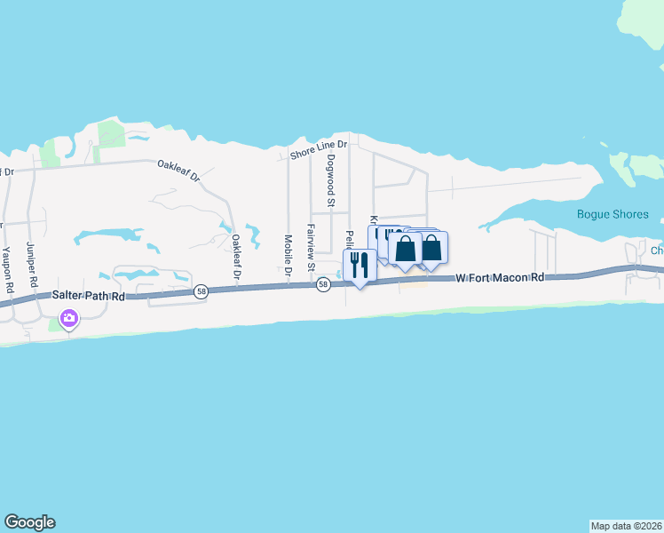 map of restaurants, bars, coffee shops, grocery stores, and more near 101 Salter Path Road in Pine Knoll Shores