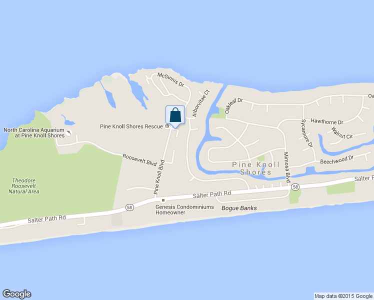 map of restaurants, bars, coffee shops, grocery stores, and more near 156 Arborvitae Dr in Pine Knoll Shores