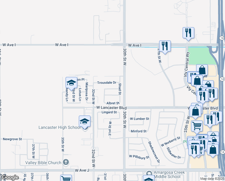 map of restaurants, bars, coffee shops, grocery stores, and more near 3032 West Kildare Street in Lancaster