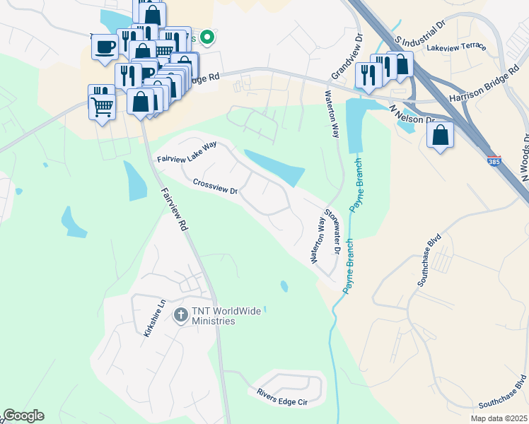 map of restaurants, bars, coffee shops, grocery stores, and more near 100 Summerchase Drive in Simpsonville
