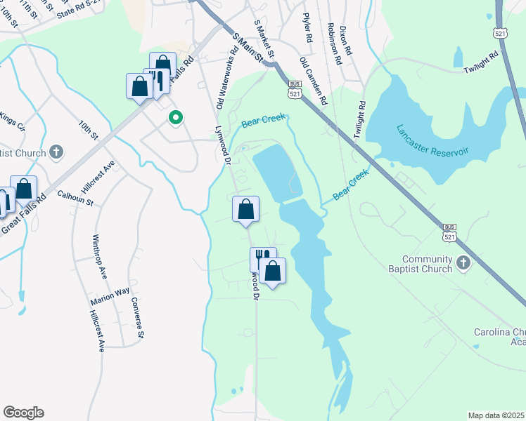 map of restaurants, bars, coffee shops, grocery stores, and more near 1381 Lynwood Drive in Lancaster