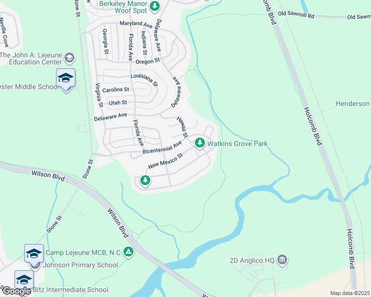 map of restaurants, bars, coffee shops, grocery stores, and more near 6757 New Mexico Street in Camp Lejeune