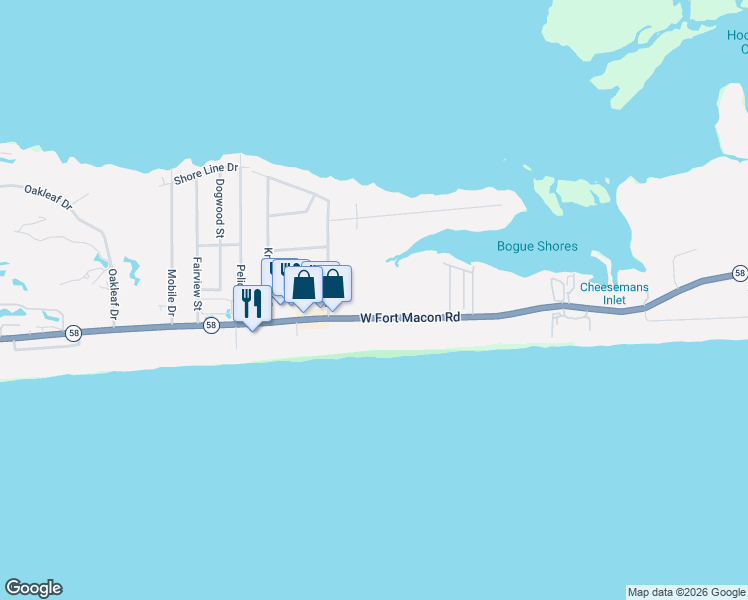 map of restaurants, bars, coffee shops, grocery stores, and more near 210 Lee Drive in Atlantic Beach