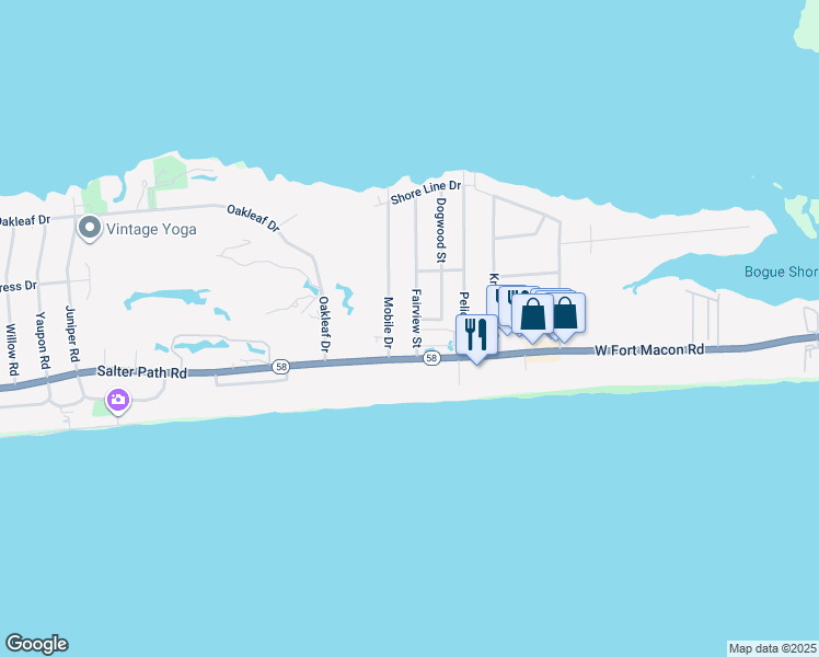 map of restaurants, bars, coffee shops, grocery stores, and more near 109 Fairview Street in Atlantic Beach