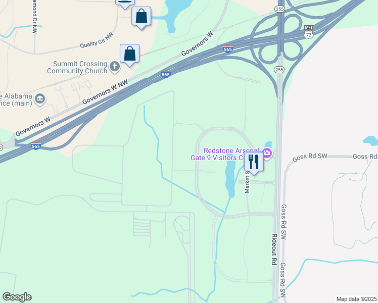 map of restaurants, bars, coffee shops, grocery stores, and more near 7100 Redstone Gateway Southwest in Huntsville
