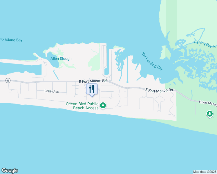 map of restaurants, bars, coffee shops, grocery stores, and more near 1502 East Fort Macon Road in Atlantic Beach