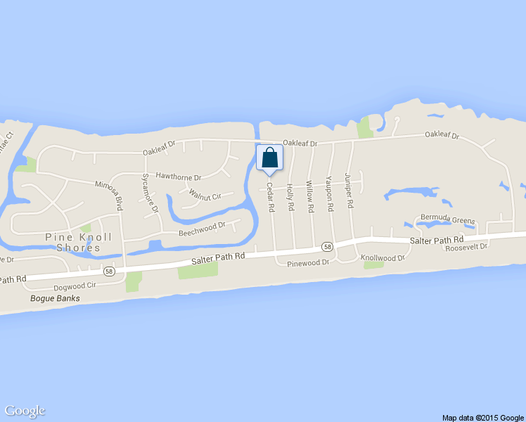 map of restaurants, bars, coffee shops, grocery stores, and more near 117 Cedar Road in Pine Knoll Shores