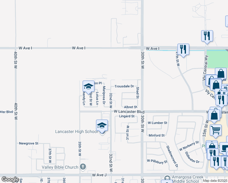 map of restaurants, bars, coffee shops, grocery stores, and more near 3153 West Kildare Street in Lancaster