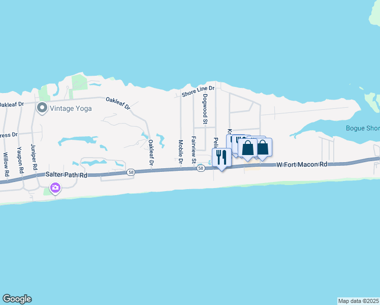 map of restaurants, bars, coffee shops, grocery stores, and more near 109 Fairview Street in Atlantic Beach