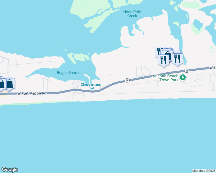 map of restaurants, bars, coffee shops, grocery stores, and more near 1904 West Fort Macon Road in Atlantic Beach