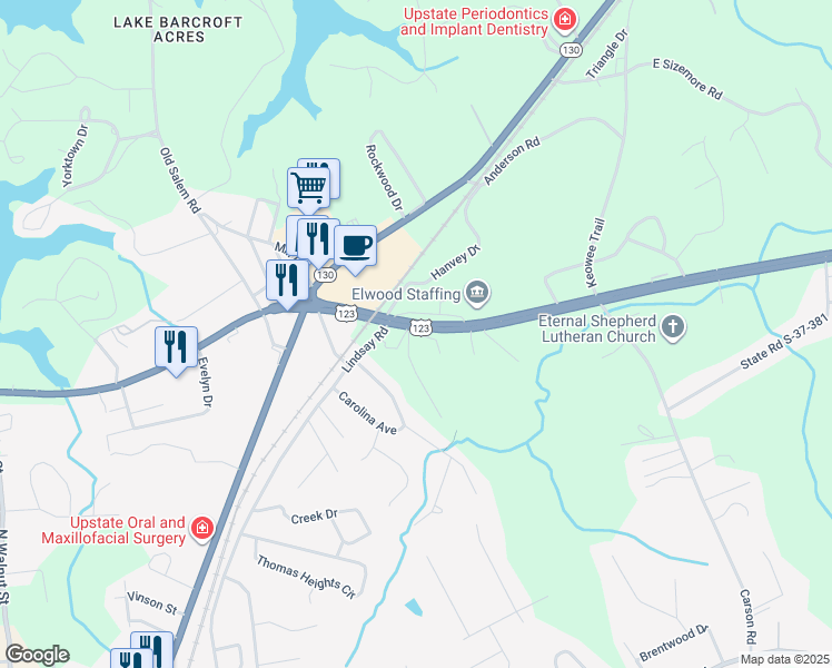 map of restaurants, bars, coffee shops, grocery stores, and more near Radnorshire Road in Seneca