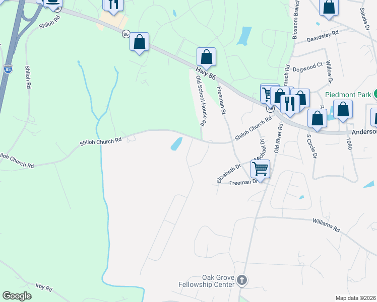 map of restaurants, bars, coffee shops, grocery stores, and more near 403 Shiloh Church Road in Piedmont