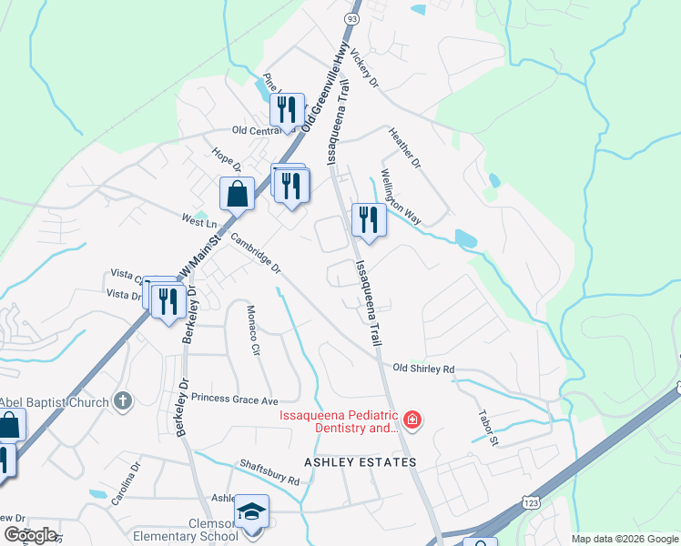 map of restaurants, bars, coffee shops, grocery stores, and more near 811 Issaqueena Trail in Central