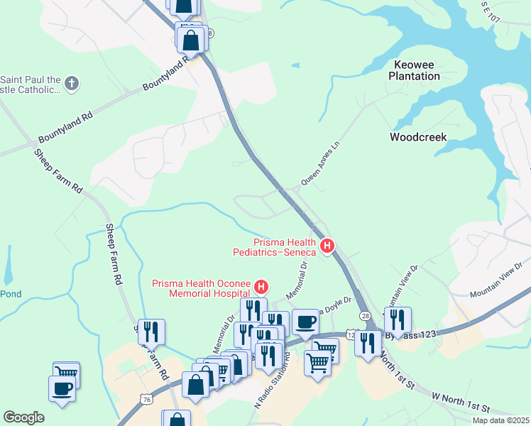 map of restaurants, bars, coffee shops, grocery stores, and more near 861 State Road S-37-233 in Seneca