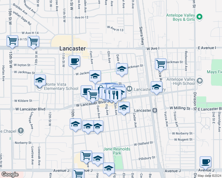 map of restaurants, bars, coffee shops, grocery stores, and more near 710 West Kettering Street in Lancaster