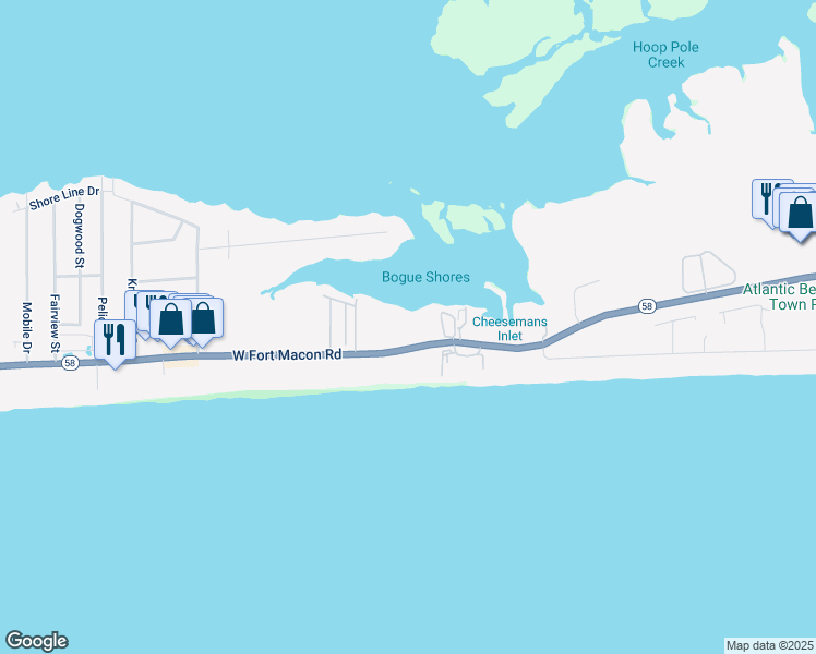 map of restaurants, bars, coffee shops, grocery stores, and more near 2008 West Fort Macon Road in Atlantic Beach