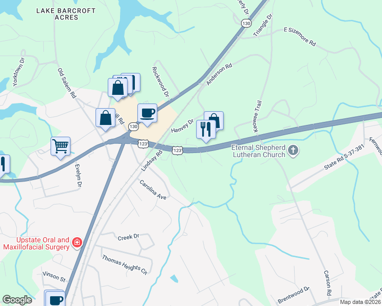 map of restaurants, bars, coffee shops, grocery stores, and more near Highway 28 in Seneca