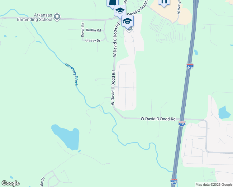 map of restaurants, bars, coffee shops, grocery stores, and more near 12715 West David O Dodd Road in Little Rock