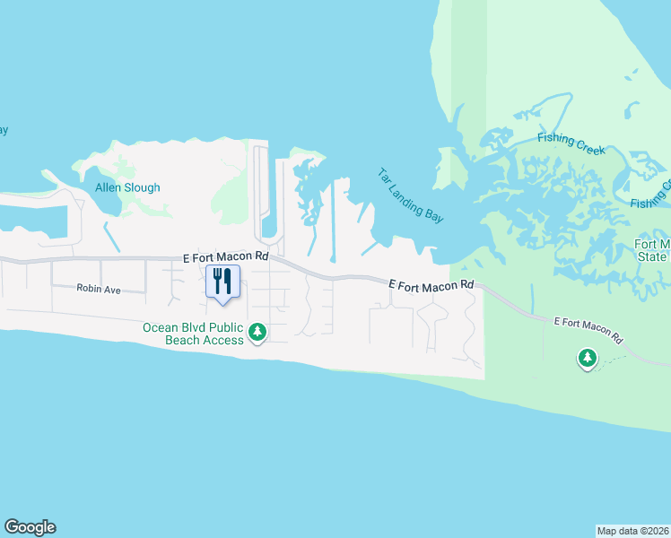 map of restaurants, bars, coffee shops, grocery stores, and more near 1705 East Fort Macon Road in Atlantic Beach