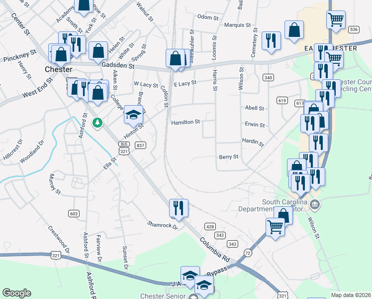map of restaurants, bars, coffee shops, grocery stores, and more near 133 Berry Street in Chester
