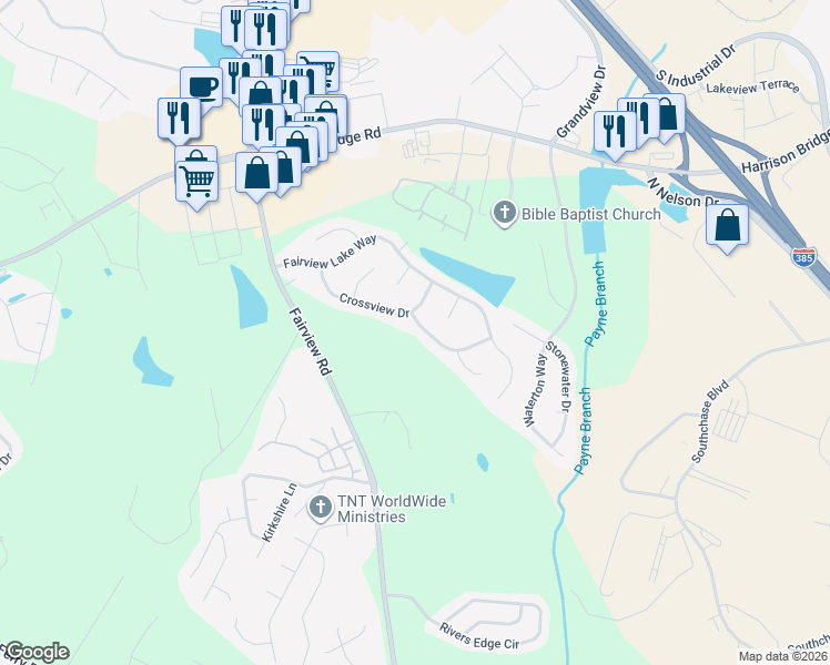 map of restaurants, bars, coffee shops, grocery stores, and more near 116 Summerchase Drive in Simpsonville