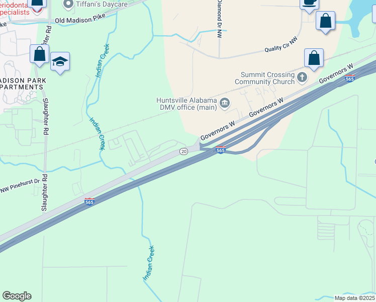 map of restaurants, bars, coffee shops, grocery stores, and more near 6800 Madison Boulevard in Huntsville