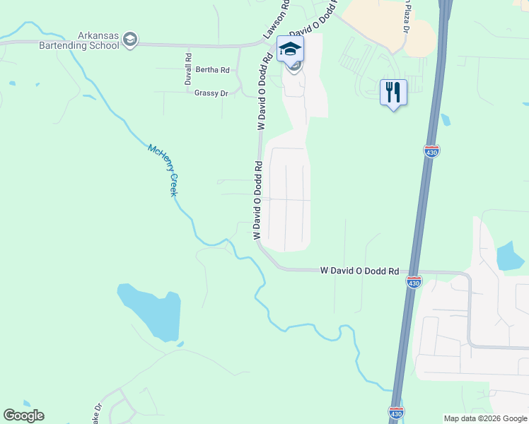 map of restaurants, bars, coffee shops, grocery stores, and more near 12715 West David O Dodd Road in Little Rock