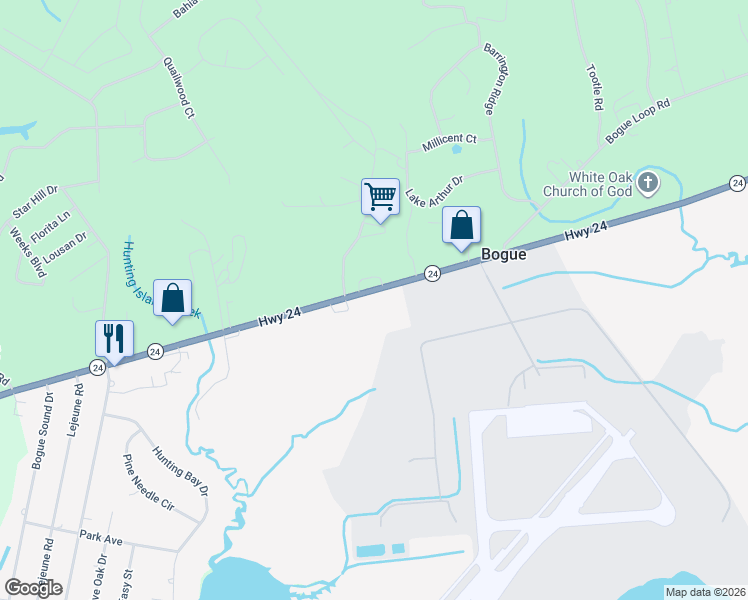 map of restaurants, bars, coffee shops, grocery stores, and more near 5339 North Carolina 24 in Newport