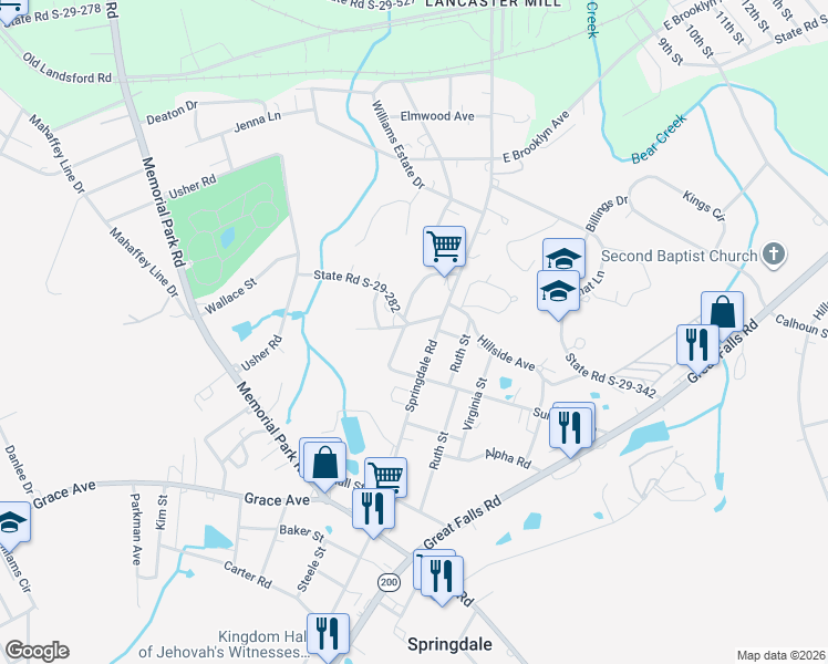 map of restaurants, bars, coffee shops, grocery stores, and more near 1516 Cedar Dale Lane in Lancaster