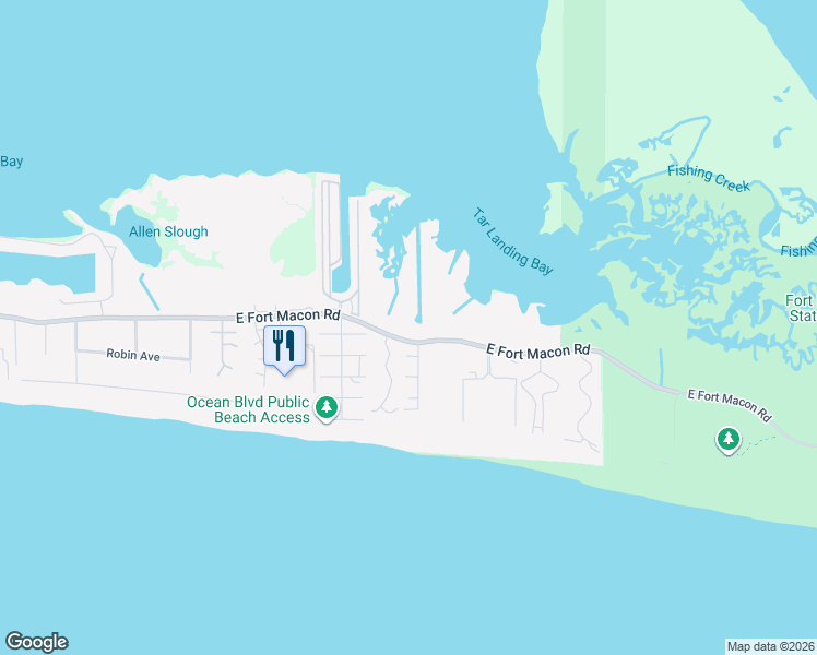 map of restaurants, bars, coffee shops, grocery stores, and more near 1705 East Fort Macon Road in Atlantic Beach