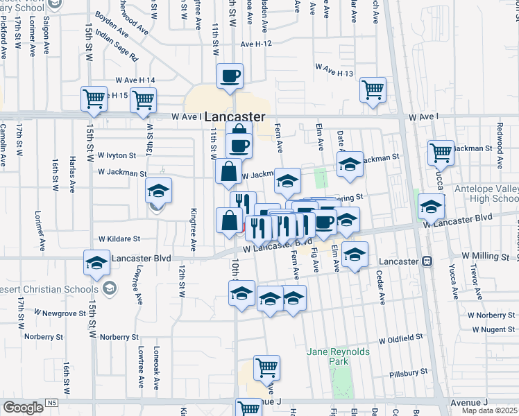 map of restaurants, bars, coffee shops, grocery stores, and more near in Lancaster