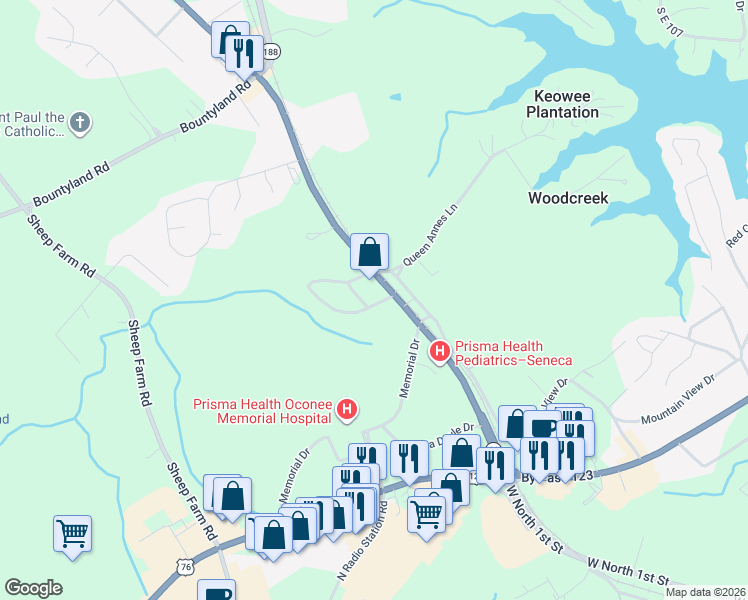 map of restaurants, bars, coffee shops, grocery stores, and more near 863 State Road S-37-233 in Seneca