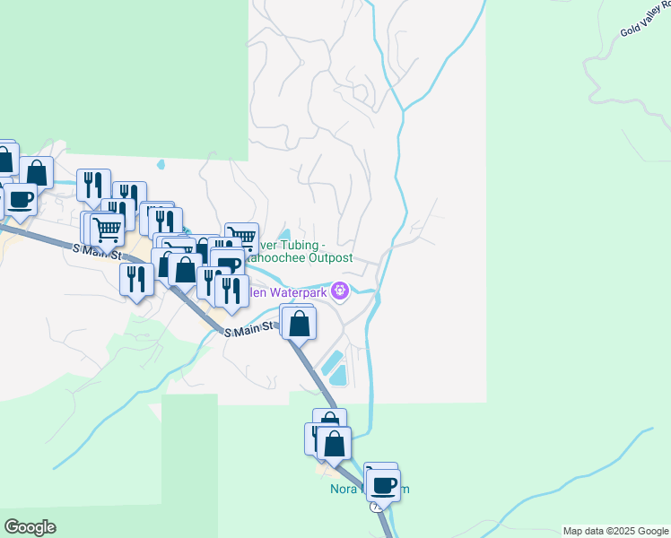 map of restaurants, bars, coffee shops, grocery stores, and more near 327 Brucken Strasse in Helen